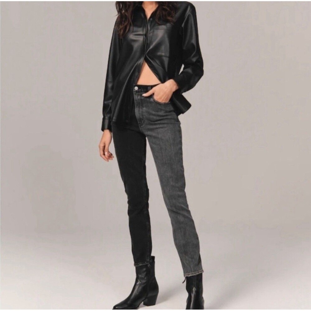 NWT Abercrombie & Fitch The Skinny High Rise 2-tone Black Gray Jeans 28/6R $99